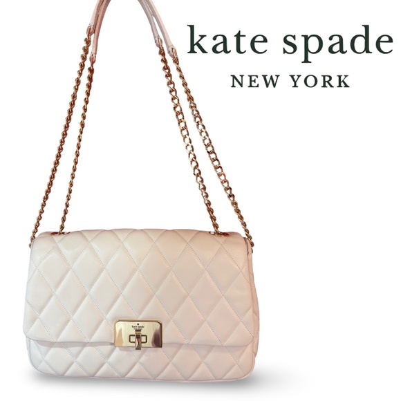New Authentic Kate Spade "Carey" Shoulder Bag in Meringue white quilted leather - Picture 3 of 17
